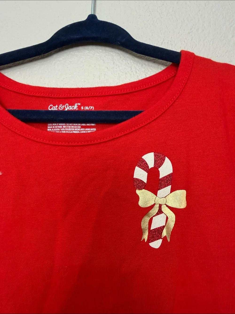 Cat & Jack Red Long-Sleeve Girls Dress with Candy Cane Bow Size Small 6-7 New!‎